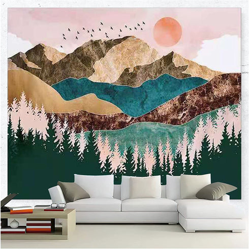 QWQHI Wall Tapestry, Nature Tapestry Mountain Sunset Forest Tapestry Wall Hanging for Living Room Bedroom