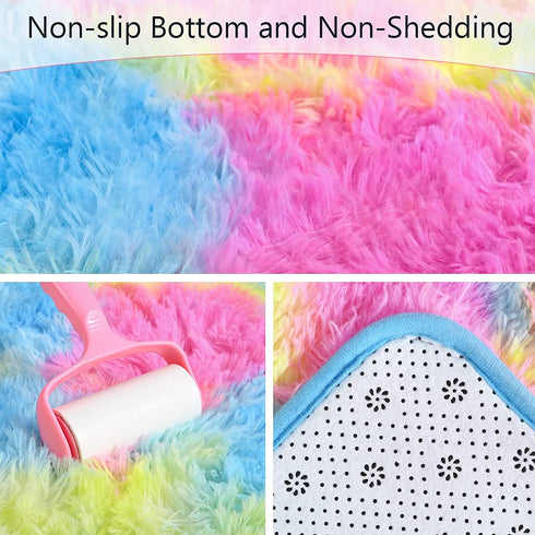 AROGAN Soft Rainbow Area Rugs for Girls Room 3x5 Feet, Fluffy Girls Bedroom Rugs, Princess Rug, Cute Colorful Carpet for Kids Teens Nursery Toddler, Blue