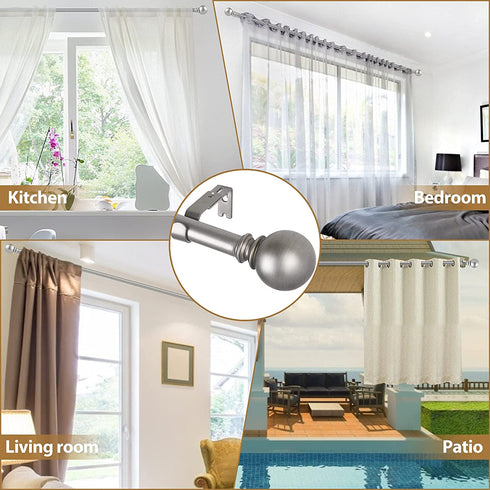 KAMANINA 1 Inch Curtain Rod Telescoping Single Drapery Rod 36 to 72 Inches (3-6 Feet), Round Finials, Silver
