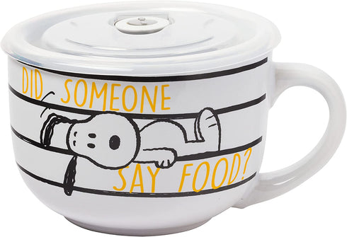 Silver Buffalo Peanuts Snoopy and Woodstock Ceramic Soup Mug with Vented Plastic Lid, 24 Ounces