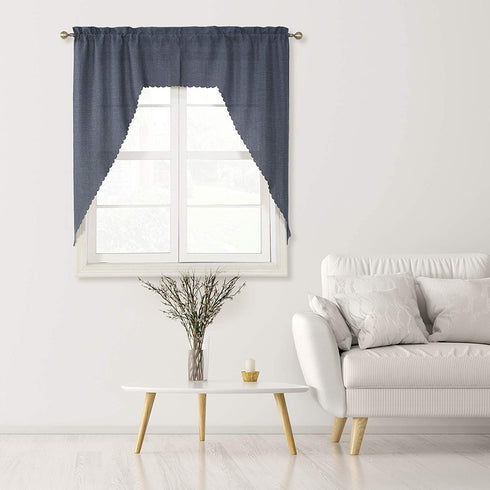 Rama Rose Breathable Rustic Kitchen Swag Curtain Valances, Rod Pocket Burlap Valences, Soft Farmhouse Window Decor for Cafe, Living Room(2 Panels, Each Panel 36" W x 63" L, Charcoal)