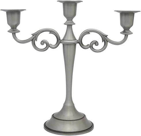 Viscacha 3-Candle Metal Candelabra Candlesticks Holder for Formal Events, Wedding, Church, Holiday Décor, Halloween Taper Candle Holder Stand Centerpiece Elegant Decoration Piece for Table,Pewter