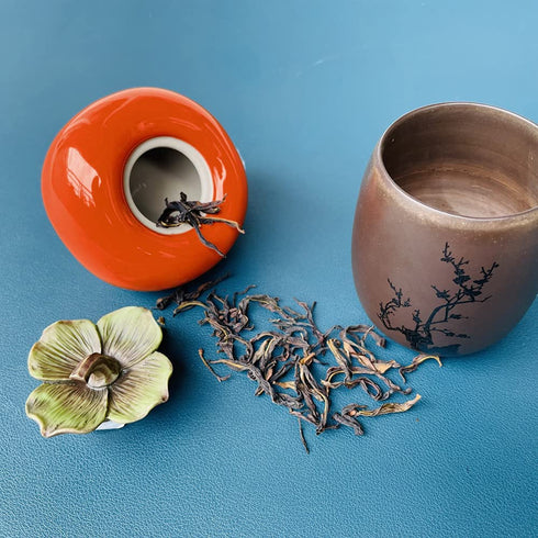 2 PackCeramic tea Storage Container Tea tins,Tea Seal Jar and well-made cute Persimmon Canister, Tea caddy with Lid Kitchen be a suitable container for loose tea, herbs, spices, salt