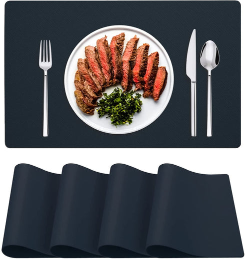 Faux Leather Placemats Table Placemats Set of 4, GOYLSER Waterproof Wipeable Placemats, PU Leather Place Mats Navy Blue Placemats for Home Kitchen Decor (Navy)