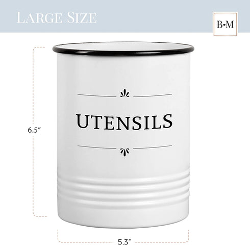 Baie Maison Large Kitchen Utensil Holder for Countertop - Farmhouse Kitchen Tools Storage Organizer Utensil Crock - White Cooking Utensil Holder for Kitchen Counter - Utensil Caddy Jar Spatula Holder
