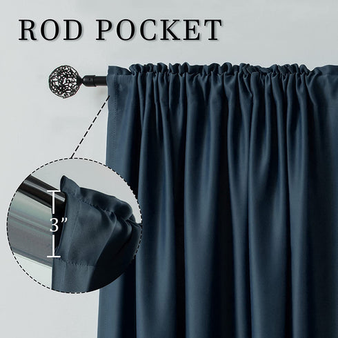 Blackout Bedroom Curtains for Small Windows - 45 Inch Navy Rod Pocket Thermal Insulated Block Out Soundproof Curtains for Living Room Set of 2 Panels ( Navy Blue 42x45 )