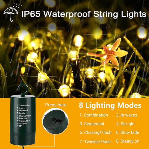 YAKEXI Battery Operated Lights 33ft 100 LED 8 Modes with Timer Memory Function Indoor Outdoor String Lights Waterproof Mini Fairy Lights Decoration Christmas Tree Porch Fence Balcony(Warm White)