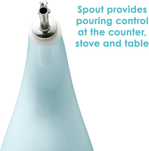 Rachael Ray Solid Glaze Ceramics EVOO Olive Oil Bottle Dispenser with Spout - 24 Ounce, Blue