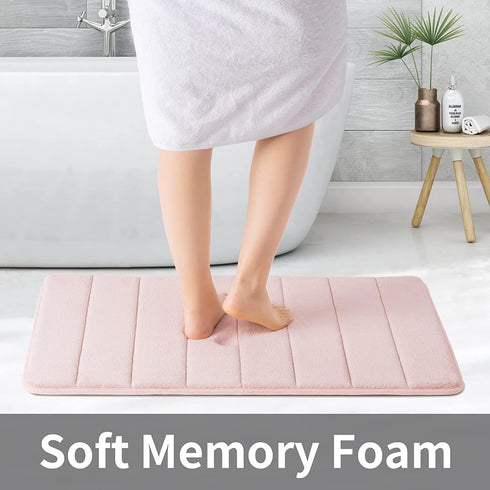 ROSMARUS Memory Foam Bath Rug Non Slip Absorbent Bathroom Rugs with PVC Backing Ultra Soft Bath Room Floor Mat Kitchen Runner Restroom Living Room Carpet,20?X 32?,Pink