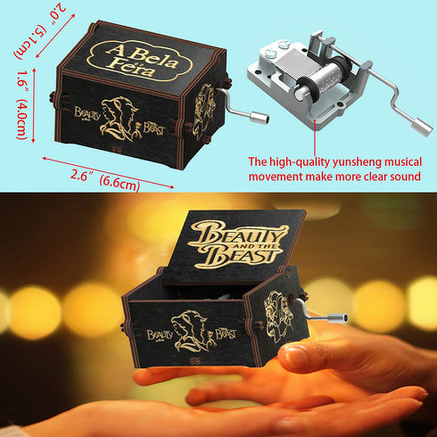 Tiny-Music-Box-Gifts-Wooden Decorations Musical-Box-Hand-Crank for Daughter Mom Wife Kids Girlfriend Women Baby Christmas-Birthday-Anniversary (Beauty and the beast music box wooden musical box)