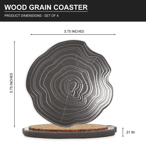 Questech Drink Coasters, Rustic Wood Grain Design, Tabletop Bar Coasters with Protective Cork Backer, Hosting Farmhouse D©cor, Housewarming Gift Idea, Decorative Brushed Nickel Metal Finish, Set of 4