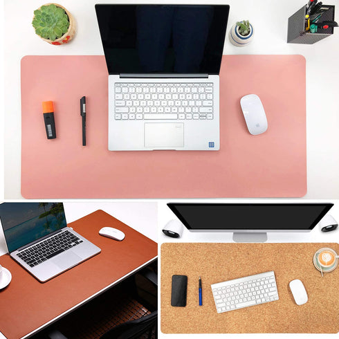 Aothia Office Desk Pad, Natural Cork & PU Leather Dual Side Large Mouse Pad, Laptop Desk Table Protector Writing Mat Easy Clean Waterproof for Office Work/Home/Decor (White,31.5" x 15.7")
