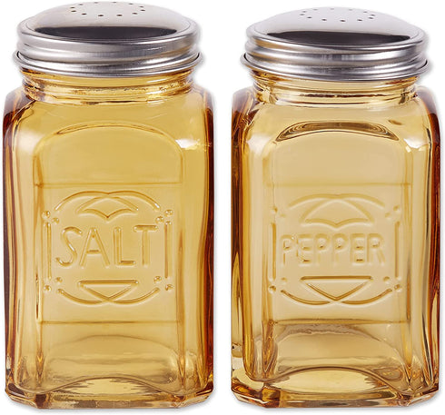 RSVP International Retro Glass Salt & Pepper Shaker | Stainless Steel Lids |, 8 oz, Amber