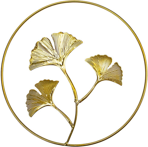 Tinsow 9.5 Inch Iron Wall Sculptures,Gold Metal Ginkgo, Maple, Monstera Leaf Wall Decor Round Wall Ornaments,Easy Installation Great for Bedroom Hanging Parts Hotel Wall Decoration (Gold, 4)