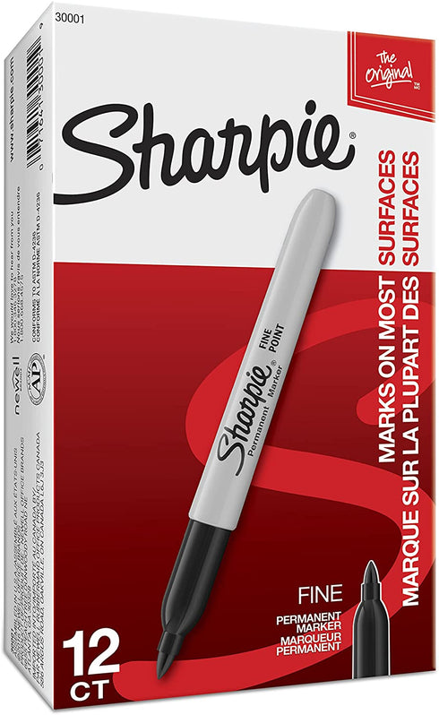 Sharpie Permanent Markers, Fine Point, Black, 12 Count