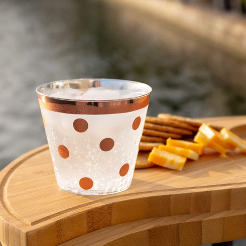 Rose Gold Plastic Cups 9oz | Set of 60 | Fancy, Elegant & Clear Disposable Tumbler for a Party, Wedding, Bridal Shower, Baby Shower, Engagement Party, Birthday, Cocktail Party Celebration, Quinceanera