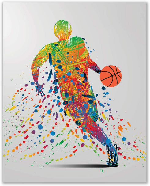 Rainbow Basketball Wall Art Decor - Set of 4 (8x10) Unframed Poster Prints