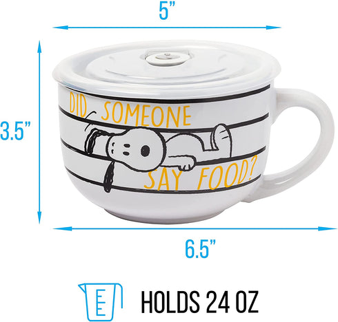 Silver Buffalo Peanuts Snoopy and Woodstock Ceramic Soup Mug with Vented Plastic Lid, 24 Ounces