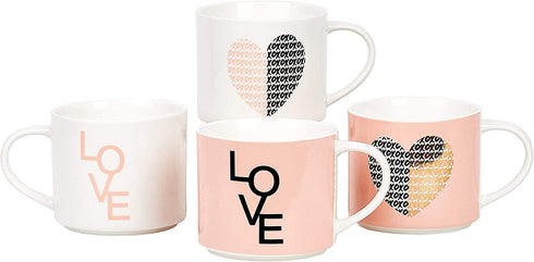 Set Of 4 Womans Gifts Ideas Stacking Mugs Inspirational Coffee Novelty Mug Gift Set, Funny Mug Gift Set - Him And Her Gifts Holiday, Birthday, Valentine Day Gifts. 14 Oz. Pink