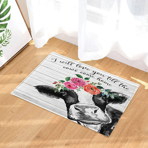 Cow Shower Curtains for Bathroom Gray Rustic Wood Cute Farm Cow with Floral Bathroom Accessories Set, Funny Black White Modern Farmhouse Animal Country Barn Door Bath Decor Hooks 69x72 Inch