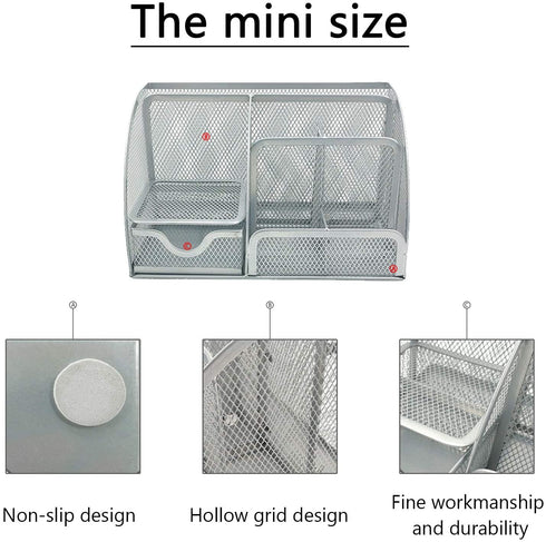 MDHAND Office Desk Organizer and Accessories, Mesh Desk Organizer with 6 Compartments + Drawer
