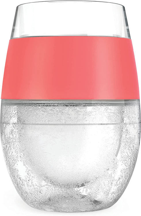 Host Wine Freeze Cup Set of 2 / Plastic Double Wall Insulated Wine Cooling Freezable Drink Vacuum Cup with Freezing Gel, Wine Glasses for Red and White Wine, 8.5 oz Coral / Gift Essentials