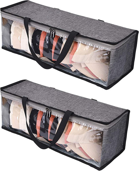 HYXITVCG 2 Packs Hat Organizer, Hat Storage for Baseball Caps, Hat Bag, Baseball Cap Organizer, Hat Holder Rack with 2 Carry Handles, Portable/Clear Visible/Dust Free, Holds Up to 19 Hats (Gray)