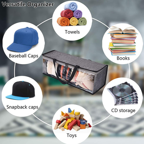 HYXITVCG 2 Packs Hat Organizer, Hat Storage for Baseball Caps, Hat Bag, Baseball Cap Organizer, Hat Holder Rack with 2 Carry Handles, Portable/Clear Visible/Dust Free, Holds Up to 19 Hats (Gray)