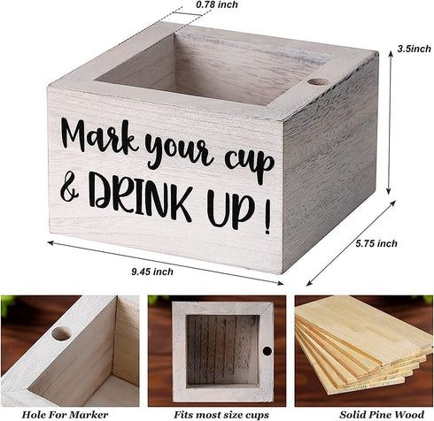Solo Cup Holder with Marker Slot Wooden Mark Your Cup and Drink Up Cup Holder Party Cup Organizer 2 Sides Designs Farmhouse Bar Party Decor Housewarming Hostess Bridal Couples Gift for Kitchen