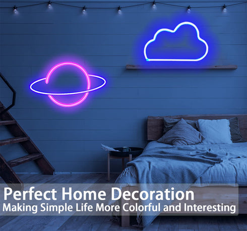 Werfeito 2 Pack Cloud Planet Neon Signs Neon Lights for Wall Decor, USB or Battery Operated LED Neon Sign for Bedroom, Decorative Neon Light Sign for Bar, Living Room, Christmas, Birthday, Wedding