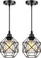 Pendant Lighting, Industrial Light Fixture, Retro Vintage Farmhouse Pendant Lights , Black Metal Cage Hanging Lights, Ceiling Lamp for Kitchen Island, Living Room, Dining Room, Loft, E26 Base, 2-Pack