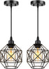 Pendant Lighting, Industrial Light Fixture, Retro Vintage Farmhouse Pendant Lights , Black Metal Cage Hanging Lights, Ceiling Lamp for Kitchen Island, Living Room, Dining Room, Loft, E26 Base, 2-Pack