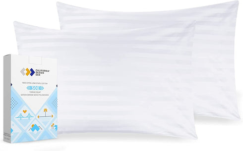 CALIFORNIA DESIGN DEN Soft & Silky 500 Thread Count 100% Cotton is Cool & Smooth, 2 White Standard Pillow Cases Fits Standard & Queen Pillows (Damask Stripe - Pure White)