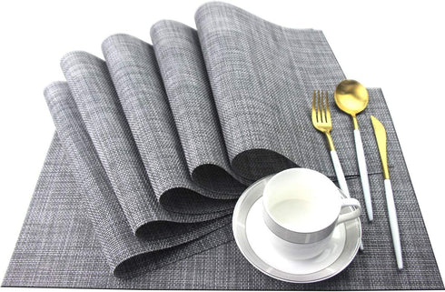Panda Palm Durable Placemats Set of 6 Vinyl Heat-Resistant Table Mats Washable Plastic Placemats for Dining Table (Grey)