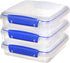 Sistema KLIP IT Collection Sandwich Box 1.9 Cup Compact Food Storage Container, 3 Pack, Clear/Blue, Great for Meal Prep, BPA Free, Reusable