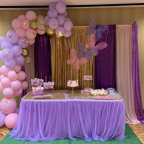 6Ft Purple Tulle Table Skirt Tulle Tablecloth for Round/Rectangle Table Tutu Table Skirting for Wedding Birthday Party Baby Shower Event Meeting Home Dessert Cake Table Decor- Elegant Lavender Tulle