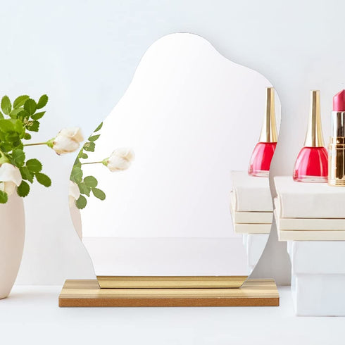 Irregular Aesthetic Vanity Acrylic Makeup Mirror for Desk with Desk Decor Vanity Mirror-Frameless Table top for Bedroom,Living Room and Minimal Spaces Room Decor (a)