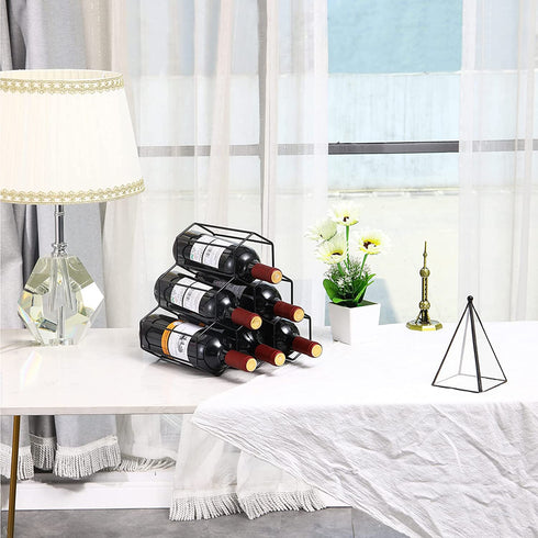 PENGKE Wine Rack Freestanding Wine Rack,6 Bottles Countertop Free-Stand Wine Storage Holder Protector for Red White Wine,Black