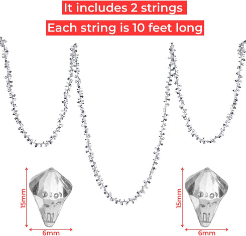 Klikel Iridescent Silver Large Twinkle Ice Double Twist Bead Garland, Set of 2 Each 10 Feet