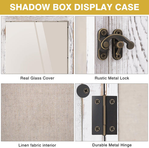 Qlfyuu 8x10 Shadow Box Frame, Wooden Shadow Box Display Case,Large Shadow Box for Flowers,Memorial Shadow Box for Keepsakes Baby Wedding Photo Memorabilia Awards Ticket Wine Cap,White