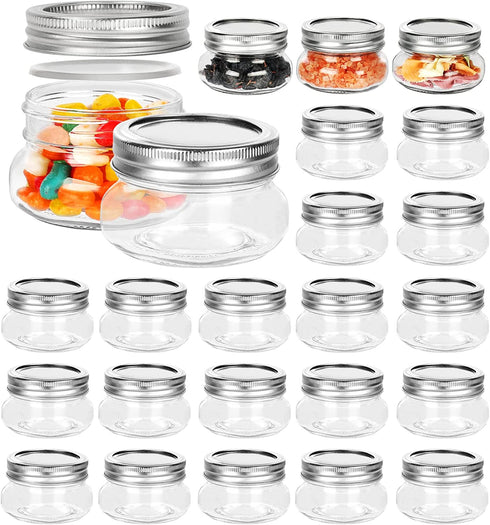 4 oz Glass Mason Jars, 24 Pack 120ml Canning Jars with Regular Mouth Lids, Glass Jars Storage Containers for Overnight Oats, Jam, Jelly, Honey, Beans, Spice, Wedding Party Favors, Shower Favors