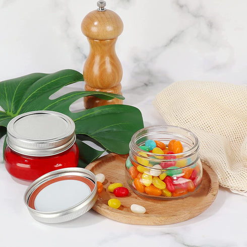 4 oz Glass Mason Jars, 24 Pack 120ml Canning Jars with Regular Mouth Lids, Glass Jars Storage Containers for Overnight Oats, Jam, Jelly, Honey, Beans, Spice, Wedding Party Favors, Shower Favors