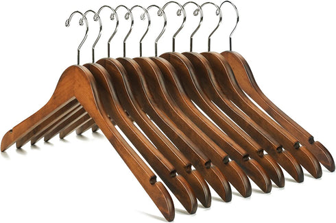 Nature Smile Solid Gugertree Wood Shirt and Dress Hangers with Notches with Anti-Rust Chrome Hook Pack of 10 (Retro)