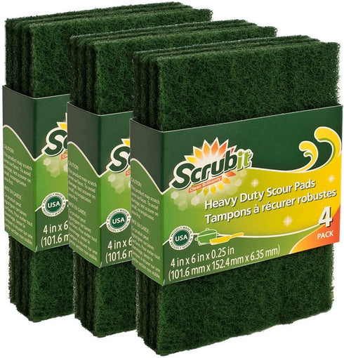 Scrub-It Scouring Pads - Heavy Duty Household Cleaning Scrubber with Non-Scratch Anti-Grease Technology - Reusable €“ Green - 4 Pack (X3) Total 12 Pads (12)