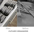 KAKUNM Kitchen Drawer Organizer Expandable Adjustable Utensils Silverware Tray for Drawer, Spoon Knife and Fork Partition Storage,Large, Gray