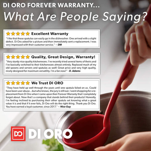 New DI ORO Seamless Series Silicone Kitchen Soup Ladle 600°F Heat-Resistant Serving and Rubber Cooking Spoon Maximum Bowl Capacity Dishwasher Safe with a Heavy-Duty Stainless-Steel Core (Red)