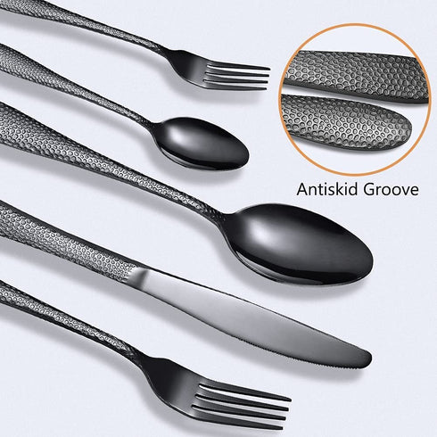 SoulFox Matte Black Silverware Set,20-Piece Flatware Cutlery Set in Ergonomic Design Size and Weight, Stainless Steel Flatware Set for 4.Used for Home and Restaurant, Dishwasher Safe(Black)