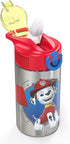 Zak Designs 18/8 Stainless Steel Kids Water Bottle with Flip-up Straw Locking Spout Cover, Durable Cup for Sports or Travel (15.5oz, Paw Patrol Marshall) (PWPT-S731)