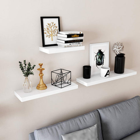 VASAGLE Floating Shelf Set of 2, Wall Shelf 23.6 Inch, Hanging Shelves Wall Mounted, for Photos, Decorations, MDF, White ULWS26WT-2