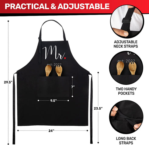 Prazoli His and Her Aprons - Mr Mrs Established 2022 Couples Engagement Gift , Cute Bridal Shower Gift Anniversary Wedding Registry Items & Decoration , Housewarming Gifts For New Home Newlywed Gift